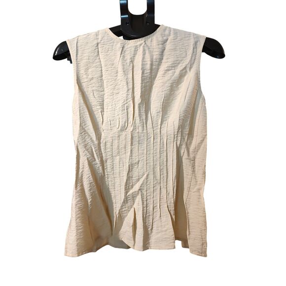 Anthropologie Tops - Anthropologie The Della Pleated Waist Shell Top Small Beige Coquette Summer NWT